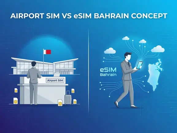 Airport SIM card counter vs eSIM setup at Bahrain International Airport