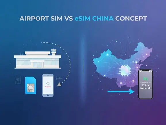 Airport SIM card counter vs eSIM QR code setup for China travel - eSIMYat guide