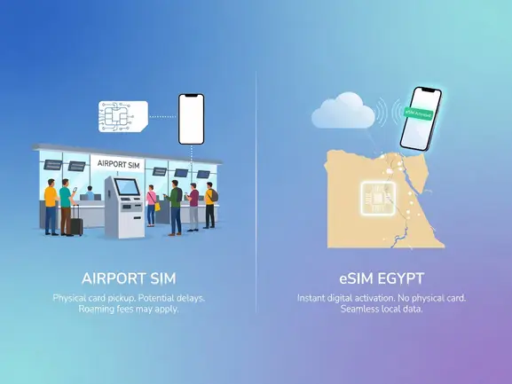 Airport SIM card vs eSIM Egypt comparison - eSIMYat travel data guide