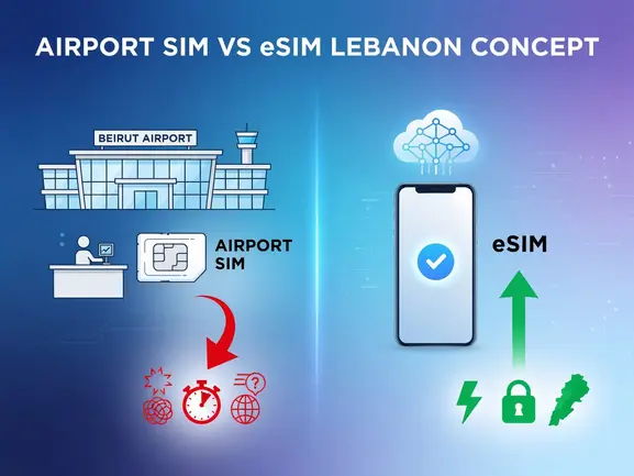 Traveler activating eSIM at Beirut airport instead of waiting at SIM counter