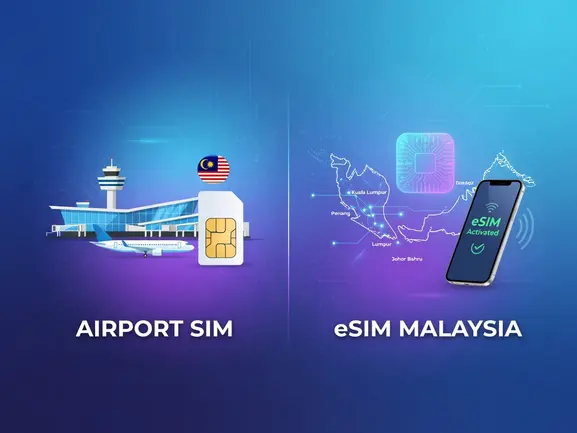 Traveler activating eSIM at KLIA airport Malaysia instead of queuing at SIM counter