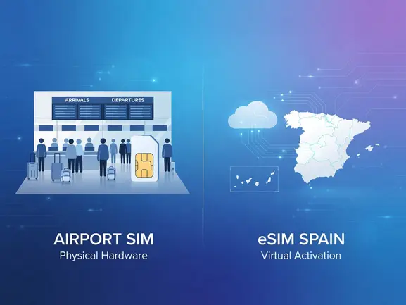 airport SIM card vs eSIM Spain comparison at El Prat airport - eSIMYat guide