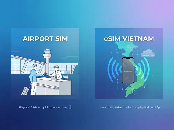 airport sim vs esim vietnam comparison at Noi Bai airport - eSIMYat travel eSIM guide