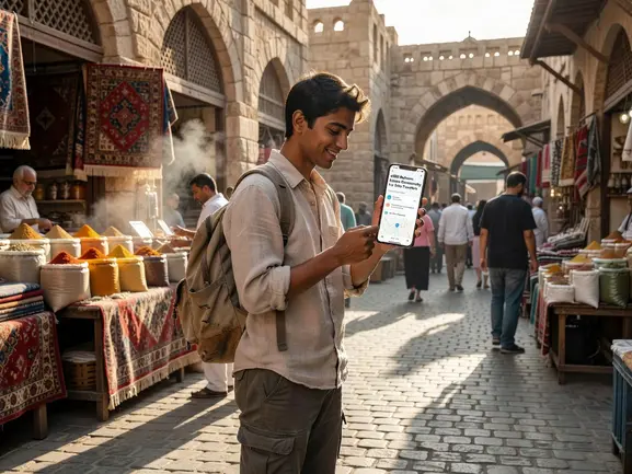 Solo traveler in Bahrain using eSIM for navigation and connectivity