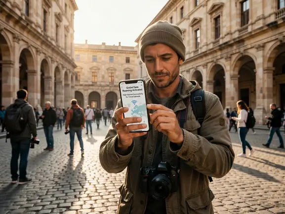 Travel photographer using eSIMYat eSIM to upload photos on location