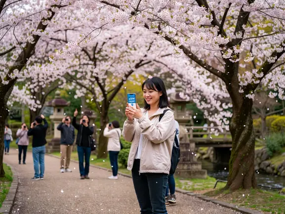 Cherry blossom trees in full bloom in Japan — eSIMYat travel eSIM connectivity guide