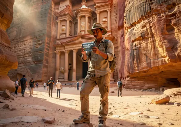 Tourist using eSIM at Petra, Jordan — eSIMYat travel eSIM guide