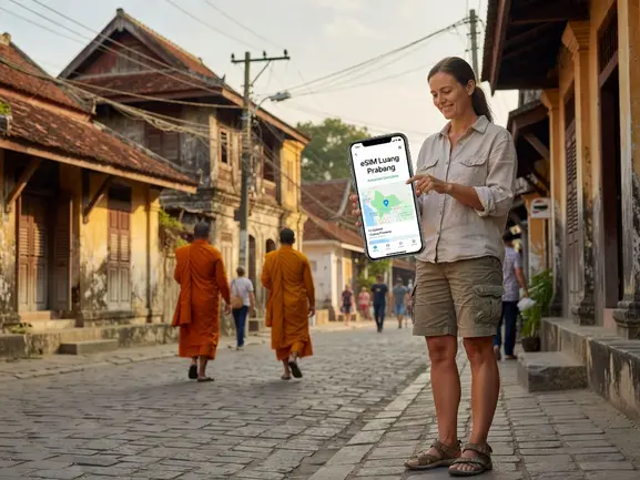 eSIM for Luang Prabang tourist — stay connected at Kuang Si Falls and the old town