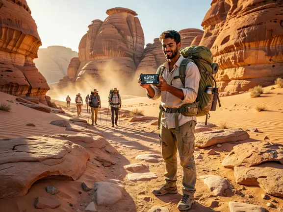 Backpacker using eSIM in Saudi Arabia - eSIMYat travel data plan