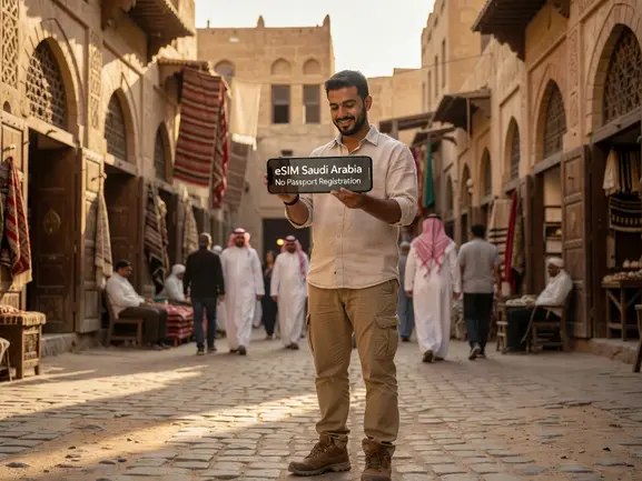 eSIM Saudi Arabia no passport registration — instant QR code activation with eSIMYat