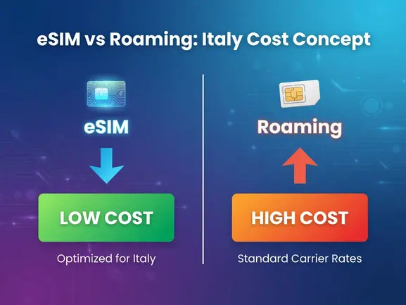 eSIM vs roaming Italy cost comparison — eSIMYat travel eSIM savings guide