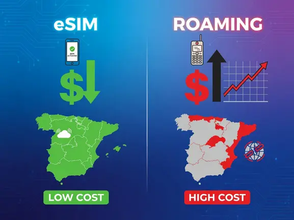 eSIM vs roaming Spain cost comparison chart — eSIMYat travel eSIM