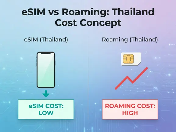 eSIM vs roaming Thailand cost comparison chart showing eSIMYat savings