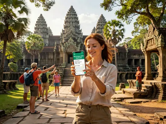 Traveler using WhatsApp eSIM in Cambodia with eSIMYat data plan