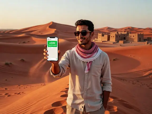 WhatsApp eSIM Saudi Arabia setup guide on smartphone — eSIMYat travel eSIM