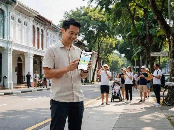 WhatsApp eSIM Singapore setup guide on smartphone at Changi Airport