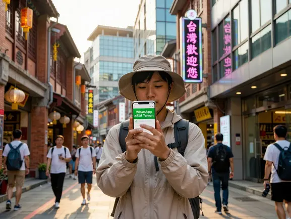 WhatsApp eSIM Taiwan setup on smartphone — eSIMYat travel eSIM guide